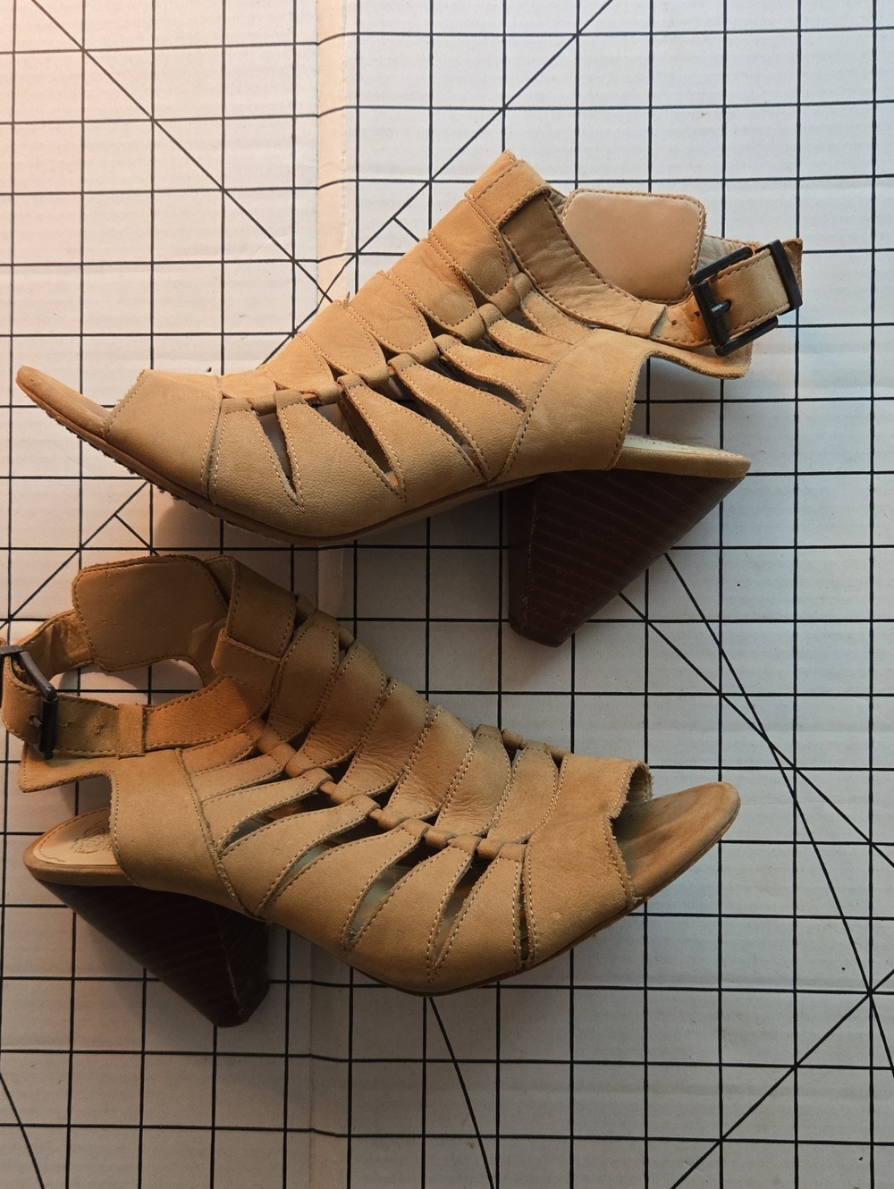 Women's Tan Strappy Peep-Toe Heels